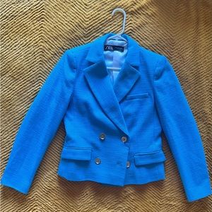 Zara Bright Blue Double-Breasted Blazer